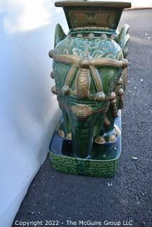 Vintage Green Glazed Ceramic Elephant Garden Stool or Table