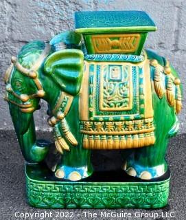 Vintage Green Glazed Ceramic Elephant Garden Stool or Table