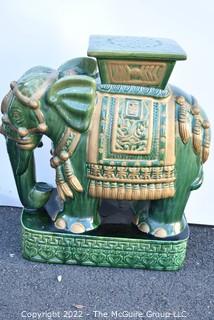 Vintage Green Glazed Ceramic Elephant Garden Stool or Table