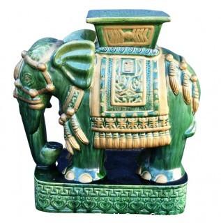 Vintage Green Glazed Ceramic Elephant Garden Stool or Table