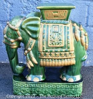 Vintage Green Glazed Ceramic Elephant Garden Stool or Table