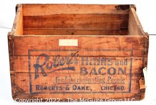 Large Vintage Roberts Ham And Bacon Wooden Crate. 19" x 15" x 27".