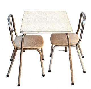 Mid Century Grey Speckle Formica & Chrome Child's Table with Two Chairs