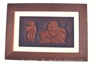 Framed Primitive Carved Wood Panel.  21" x 29".