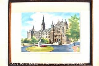 Framed Under Glass Color Lithograph of Georgetown University Signed and Numbered by Ken Frye. 16" x 20"