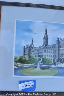 Framed Under Glass Color Lithograph of Georgetown University Signed and Numbered by Ken Frye. 16" x 20"