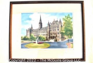 Framed Under Glass Color Lithograph of Georgetown University Signed and Numbered by Ken Frye. 16" x 20"