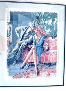 Oversized Framed Under Glass Colored Original Print, Signed and Numbered. Titled  "Captive Audience" Signed by Artist, David Cochran. 32" x 40"