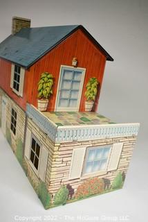 1950's Pressed Metal Litho Tin Dollhouse 2-Story with Garage