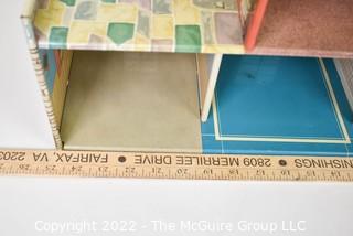 1950's Pressed Metal Litho Tin Dollhouse 2-Story with Garage