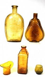 Five (5) Pieces of Amber Bottles and Glassware.