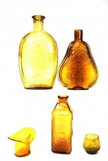 Five (5) Pieces of Amber Bottles and Glassware.