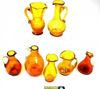 Seven (7) Pieces of Amber Pitchers and Glassware.