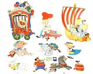 Group of Vintage Dolly Toy Co Nursery Rhymes Cardboard Wall Hangings