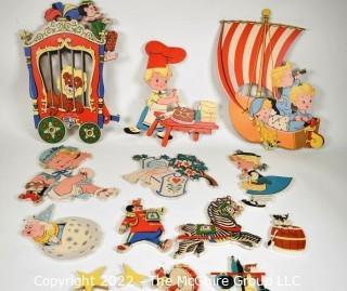 Group of Vintage Dolly Toy Co Nursery Rhymes Cardboard Wall Hangings