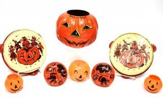 Vintage Halloween Decorations Including US Metal Toy.