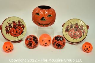 Vintage Halloween Decorations Including US Metal Toy.