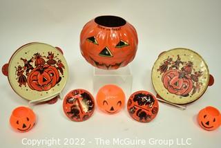 Vintage Halloween Decorations Including US Metal Toy.