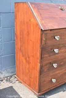 Four (4) Drawer Slant Front Secretary Desk, Missing 1 Drawer Pull.  19" x 38" x 44"