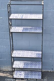 Five (5) Shelf Metal Frame Etagere with Hand Painted Mexican Tile Shelfs. 13" x 32" x 82".