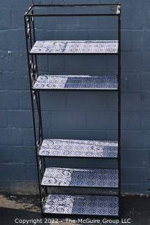 Five (5) Shelf Metal Frame Etagere with Hand Painted Mexican Tile Shelfs. 13" x 32" x 82".