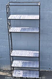 Five (5) Shelf Metal Frame Etagere with Hand Painted Mexican Tile Shelfs. 13" x 32" x 82".