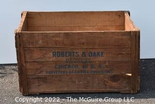 Antique wooden crate: Roberts & Oake Purveyors 19 x 26"