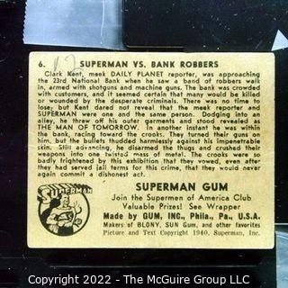 Selection of Three Superman trading cards (1940) by Gum: #'s 6, 12, 14. See titles