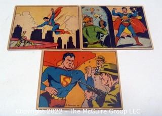 Selection of Three Superman trading cards (1940) by Gum: #'s 6, 12, 14. See titles