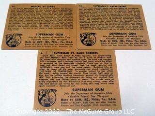 Selection of Three Superman trading cards (1940) by Gum: #'s 6, 12, 14. See titles