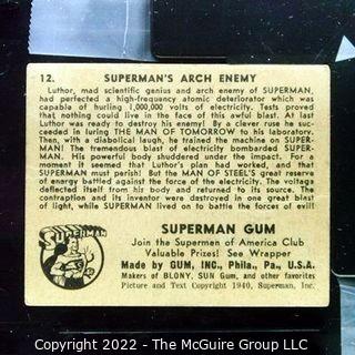 Selection of Three Superman trading cards (1940) by Gum: #'s 6, 12, 14. See titles