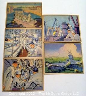 Selection of Five Uncle Sam - Sailor trading cards (1941) by Gum: #'s 13, 55, 56,57, 59. See titles