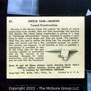 Selection of Five Uncle Sam - Marine trading cards (1941) by Gum: #'s 29, 30, 64, 64, 87   see titles