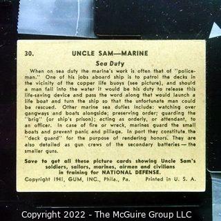 Selection of Five Uncle Sam - Marine trading cards (1941) by Gum: #'s 29, 30, 64, 64, 87   see titles