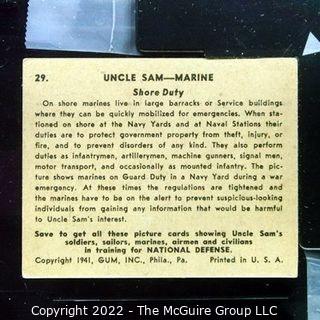 Selection of Five Uncle Sam - Marine trading cards (1941) by Gum: #'s 29, 30, 64, 64, 87   see titles