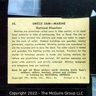 Selection of Five Uncle Sam - Marine trading cards (1941) by Gum: #'s 29, 30, 64, 64, 87   see titles