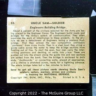 Selection of Three Uncle Sam - Soldier trading cards (1941) by Gum: #'s 49, 52, 53. See titles