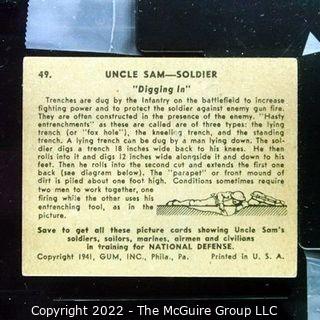 Selection of Three Uncle Sam - Soldier trading cards (1941) by Gum: #'s 49, 52, 53. See titles