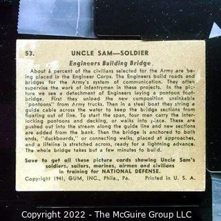 Selection of Three Uncle Sam - Soldier trading cards (1941) by Gum: #'s 49, 52, 53. See titles