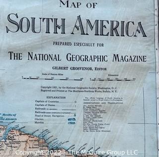 1921 National Geographic Map of South America (26 x 37" on linen)