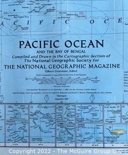 26 x 36" 1939 large format rolled map of The Pacific Ocean by National Geographic  