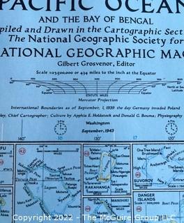 26 x 36" 1939 large format rolled map of The Pacific Ocean by National Geographic  