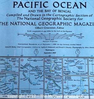 26 x 36" 1939 large format rolled map of The Pacific Ocean by National Geographic  