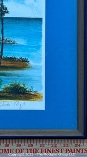 Framed Original Signed and Numbered Color Lithograph by Roberto Righi of Water Landscape with Certificate of Authenticity.  19" x 26".