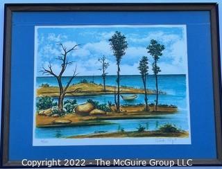 Framed Original Signed and Numbered Color Lithograph by Roberto Righi of Water Landscape with Certificate of Authenticity.  19" x 26".