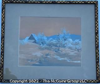 Framed Alpine Watercolor Landscape Signed by artist E. Flindt. 14 x 16"