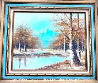 Framed Original Mid Century Oil on Canvas Mountain Landscape Signed by Artist W Lucas. 22" x 27".