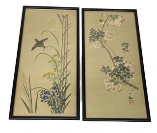 Two (2) Framed Under Glass Silk Asian Painting With Chop Marks. 