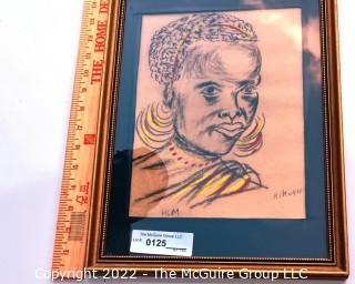 Framed Under Glass Original Crayon on Paper of African Woman. Signed by Artist