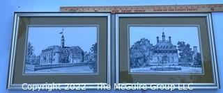 Two framed prints of Colonial Williamsburg